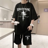 ZT16*P48夏季美式短袖t恤男女休闲套装ins潮流一套搭配短裤两件套，男装T恤，星座414A-2（原B215-2）