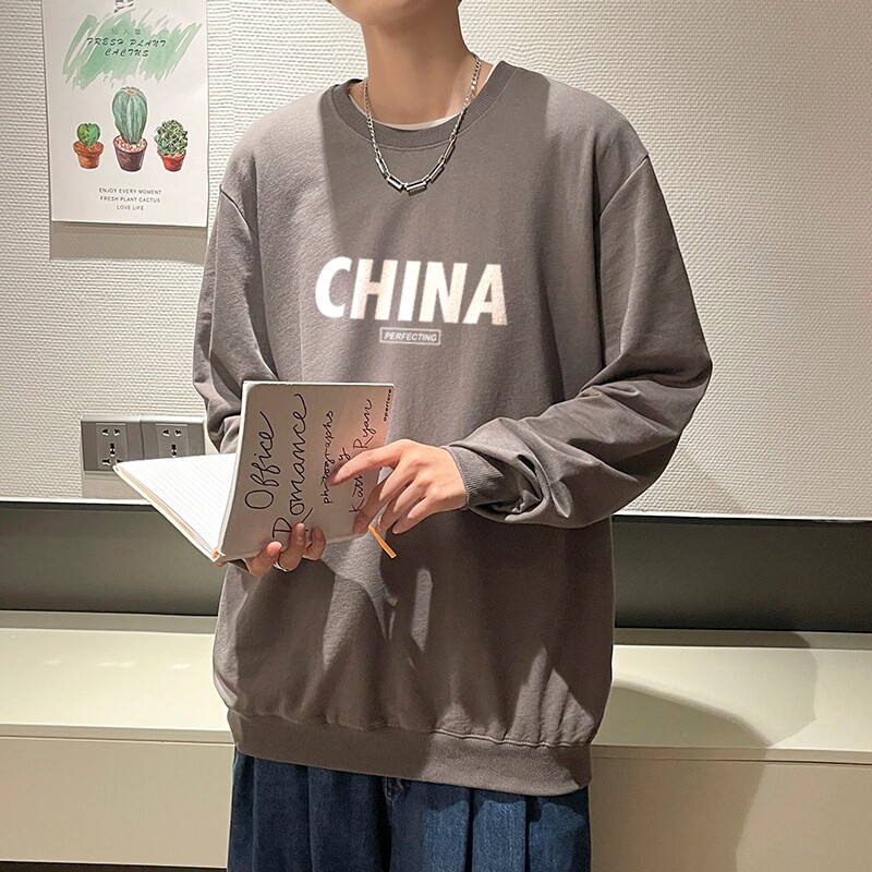 6008*P35 春秋款卫衣男潮ins港风宽松无帽上衣潮牌纯棉百搭外套图片