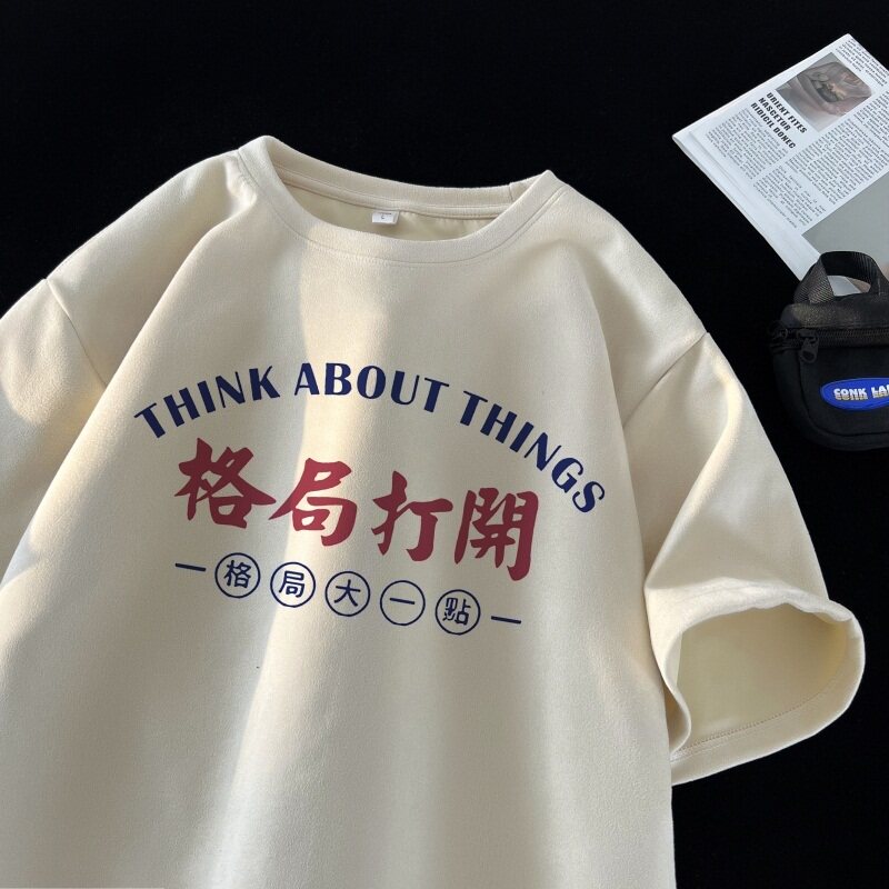 TF21*P26美式学院风麂皮绒T恤短袖男女夏季情侣装潮牌ins宽松上衣,男装T恤,星座414A-2（原B215-2）