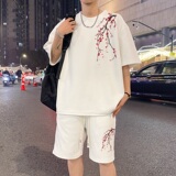 ZT69*P48新中式华夫格短袖t恤男夏季运动套装风潮五分裤两件套，男装休闲套装，星座414A-2（原B215-2）