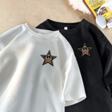 TF33*P26美式麂皮绒刺绣T恤短袖男女夏季港风潮牌ins宽松情侣体恤，男装T恤，星座414A-2（原B215-2）