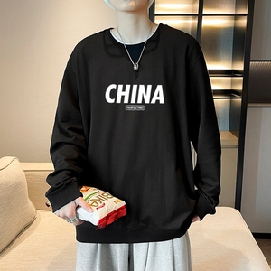 6008*P35春秋款卫衣男潮ins港风宽松圆领上衣潮牌纯棉百搭外套,深蓝外套搭配什么颜色好看图片