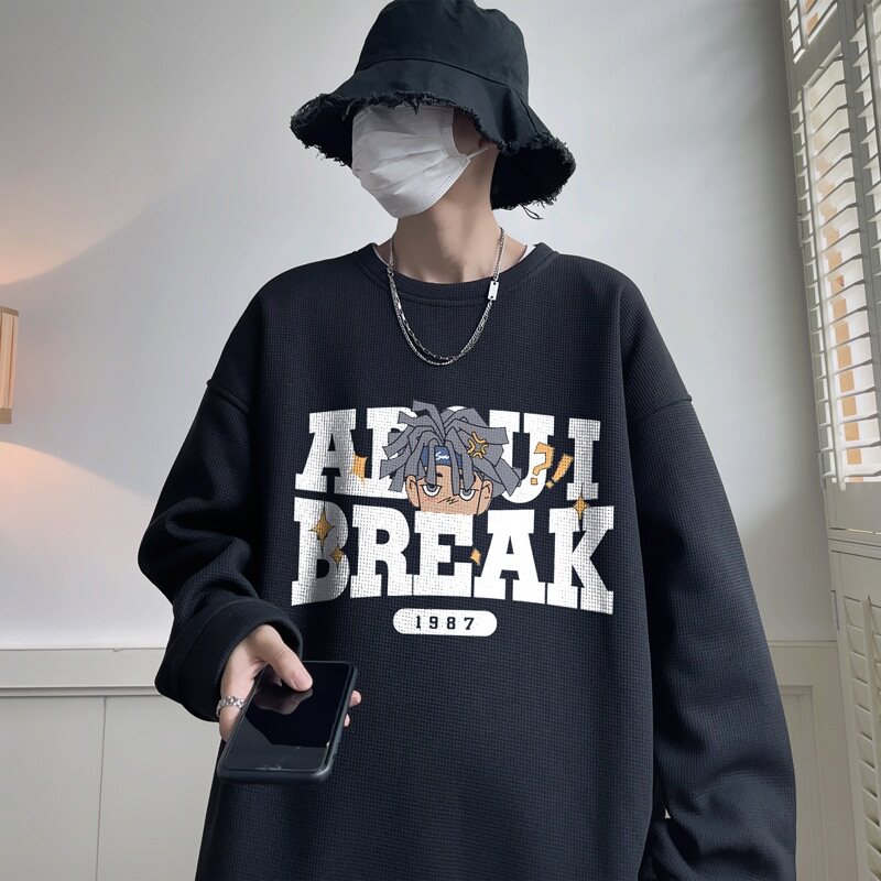 W622*P28加绒38 美式华夫格卫衣男女宽松外套潮牌ins秋冬季上衣服图片