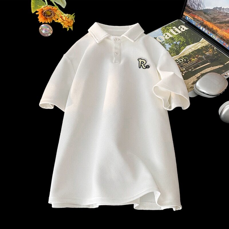 TL10*P35华夫格刺绣翻领polo衫短袖男T恤夏季美式高街半袖体恤衫,男装Polo衫,星座414A-2（原B215-2）