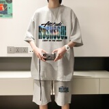 ZT18*P48美式华夫格套装男夏季潮牌T恤短袖ins港风情侣运动两件套，男装休闲套装，星座414A-2（原B215-2）