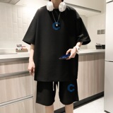 ZT10*P48潮华夫格套装男夏季潮牌短袖ins港风情侣装运动两件套，男装休闲套装，星座414A-2（原B215-2）