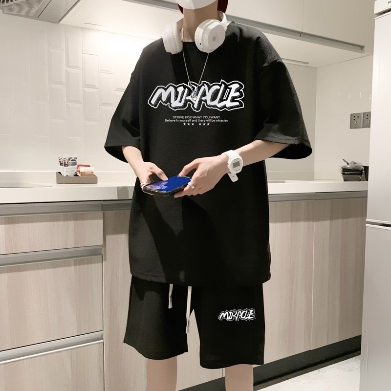 ZT29*P48短袖短裤套装男夏季港风潮牌两件套t恤一套搭配帅气衣服,男装休闲套装,星座414A-2（原B215-2）