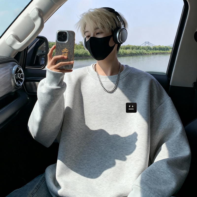 6629*P28美式重磅华棉卫衣男秋季潮牌笑脸刺绣上衣宽松休闲外套，女装短外套，星座414A-2（原B215-2）