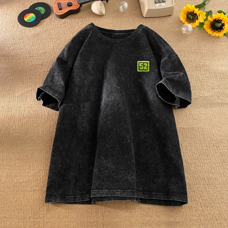 TQ08*P28美式潮流短袖t恤男女夏季复古水洗做旧半袖痞帅小众上衣,男装T恤,星座414A-2（原B215-2）