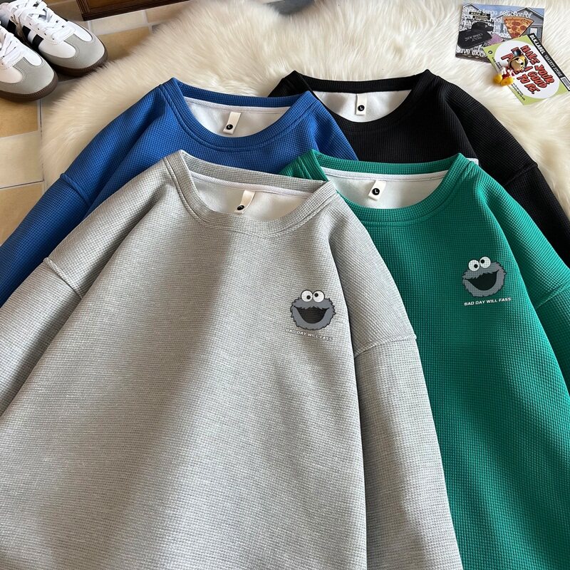 W1017*P28美式vintag卫衣男春秋季宽松华夫格百搭上衣潮牌ins外套,男装卫衣,星座414A-2（原B215-2）