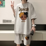 ZT62*P48重磅华夫格潮运动套装夏季两件套港风短袖短裤一套搭配，男装休闲套装，星座414A-2（原B215-2）