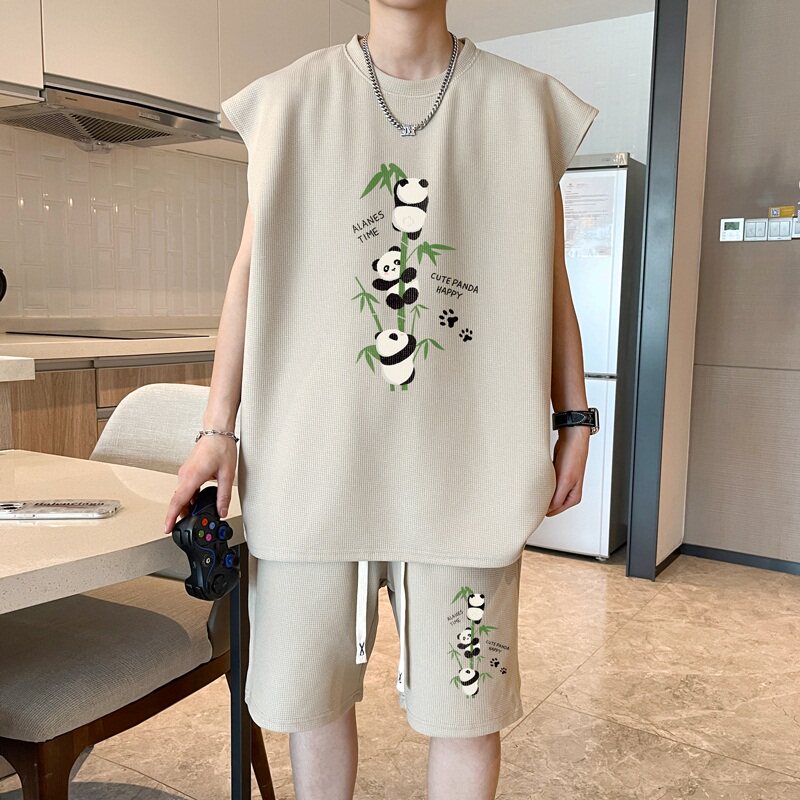 ZB02*P48华夫格短袖t恤男夏季休闲运动套装男潮牌五分短裤两件套,男装休闲套装,星座414A-2（原B215-2）