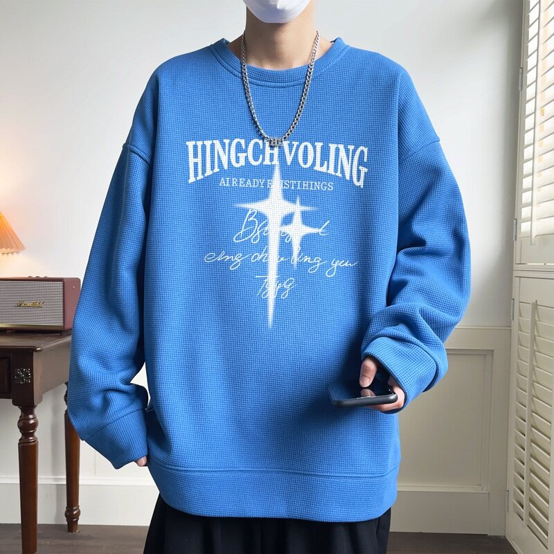 W609*P28加绒38潮vintag卫衣男宽松华夫格潮牌ins春秋上衣外套,男装卫衣,星座414A-2（原B215-2）
