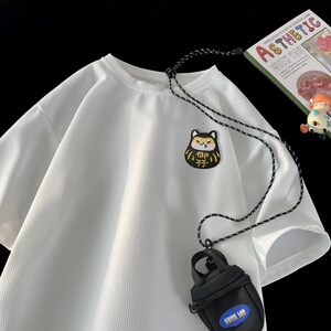 TC49*P25 华夫格男t恤夏季绣标短袖宽松体恤男士潮牌重磅半袖上衣图片