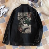 N01*P58牛仔外套男秋季复古痞帅夹克ins潮牌青少年休闲翻领上衣，男装夹克，星座414A-2（原B215-2）