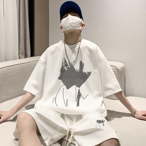 动漫印花短袖短裤套装男夏季青少年休闲运动潮牌T恤一套搭配帅气图片