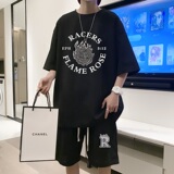 ZT25*P48短袖短裤套装男夏季潮牌宽松t恤五分裤一套搭配帅气衣服，男装休闲套装，星座414A-2（原B215-2）