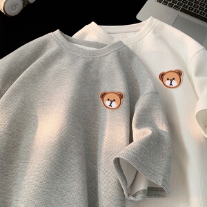 TC15*P22华夫格男t恤夏季短袖宽松大码体恤潮牌潮流情侣半袖衣服