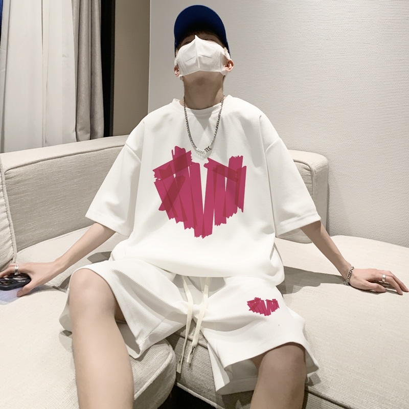 ZT37*P48华夫格短袖t恤男士夏季套装男生一套搭配帅气男装上衣服，男装休闲套装，星座414A-2（原B215-2）