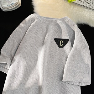 TC11*P25潮重磅华夫格烫钻情侣五分袖T恤男女夏季潮牌ins控38