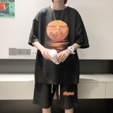 ZT38*P48华夫格短袖t恤男女夏季套装潮牌一套搭配帅气男装上衣服，男装休闲套装，星座414A-2（原B215-2）