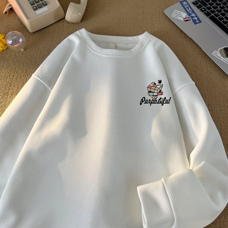 W1016*P28美式vintag卫衣男女秋季宽松百搭华夫格上衣潮牌ins外套图片
