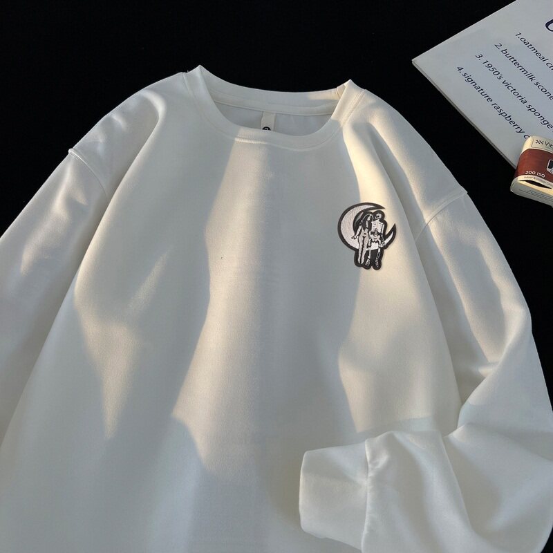 JQ03*P38美式vintag卫衣男春秋季宽松麂皮绒圆领上衣潮牌ins外套,男装卫衣,星座414A-2（原B215-2）