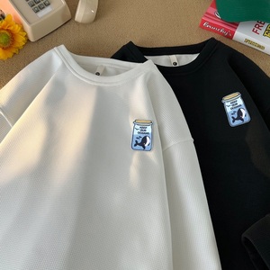 W1026*P28美式华夫格卫衣男潮牌ins港风宽松圆领百搭上衣秋季外套图片