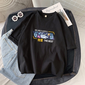 C192*P20夏季超火纯棉短袖T恤男潮流ins印花百搭宽松圆领半袖体恤图片