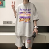 ZT34*P48潮短袖短裤套装男夏季情侣两件套t恤一套搭配帅气衣服，男装休闲套装，星座414A-2（原B215-2）