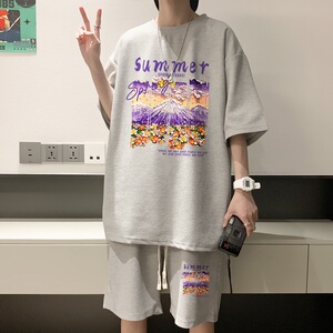 ZT34*P48 潮短袖短裤套装男夏季情侣两件套t恤一套搭配帅气衣服图片