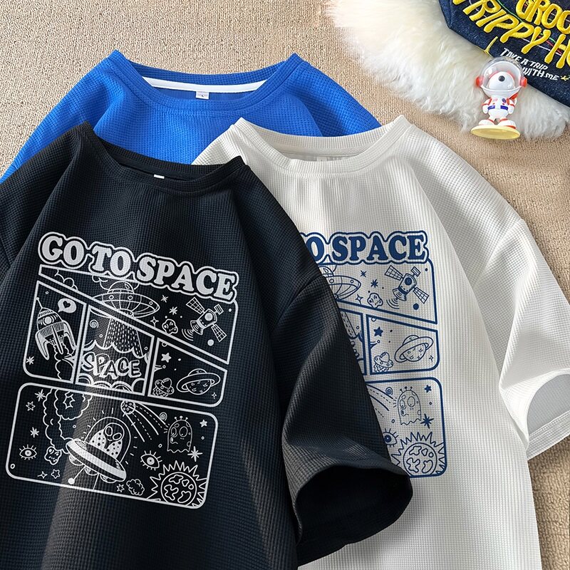 TC19*P22港风ins华夫格情侣五分袖T恤男夏季宽松潮牌短袖衣服控38,男装T恤,星座414A-2（原B215-2）
