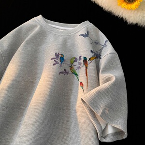 TC69*P25 新中式风t恤男款潮牌夏季大码潮短袖情侣华夫格半袖图片