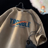 TF20*P26美式学院风麂皮绒T恤短袖男女夏季情侣装潮牌ins宽松上衣，男装T恤，星座414A-2（原B215-2）