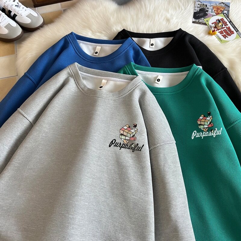W1016*P28美式vintag卫衣男女秋季宽松百搭华夫格上衣潮牌ins外套,男装卫衣,星座414A-2（原B215-2）