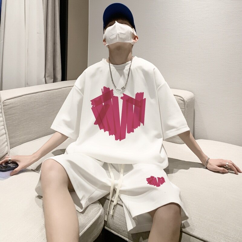 ZT37*P48华夫格短袖t恤男士夏季套装潮流一套搭配帅气男装上衣服,男装休闲套装,星座414A-2（原B215-2）