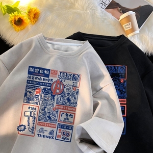 TF05*P26 潮麂皮绒休闲上衣五分袖T恤男女夏季短袖潮牌ins控48图片