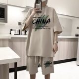 ZT60*P48重磅华夫格潮运动套装夏季两件套港风短袖短裤一套搭配，男装休闲套装，星座414A-2（原B215-2）