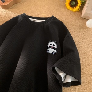 TC30*P22华夫格男女t恤夏季短袖宽松大码体恤潮港风半袖上衣服