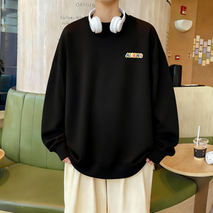 6612*P28美式重磅华棉卫衣男春季新款刺绣圆领打底衫宽松休闲外套图片