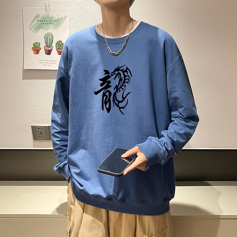 6103*P35潮牌印花圆领卫衣男春秋薄款上衣港风ins宽松学生外套,男装卫衣,星座414A-2（原B215-2）