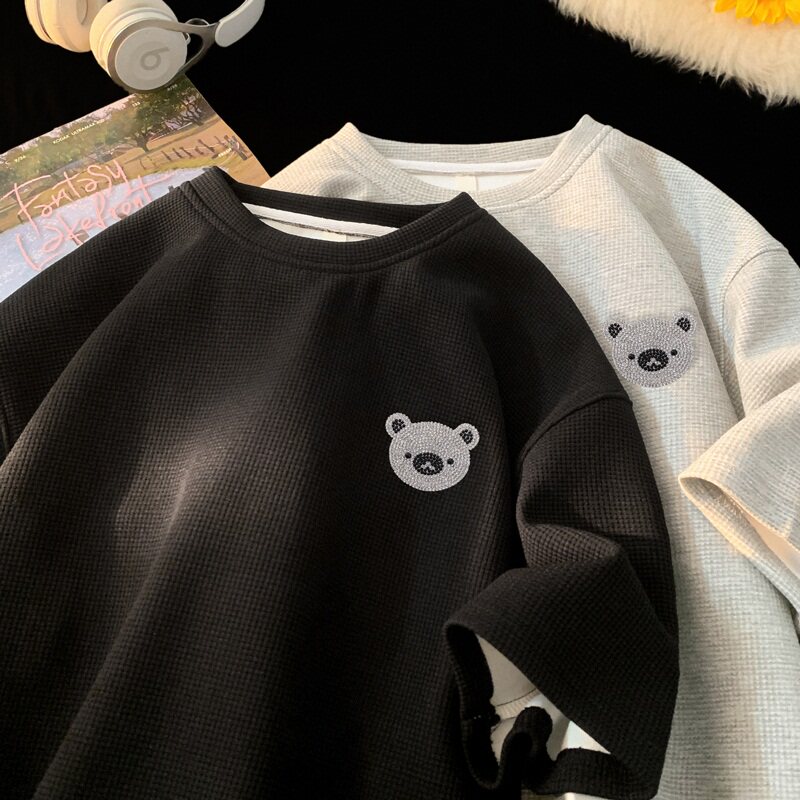TC56*P28华夫格男女t恤夏季短袖宽松大码体恤衫美式烫钻潮牌上衣,男装T恤,星座414A-2（原B215-2）