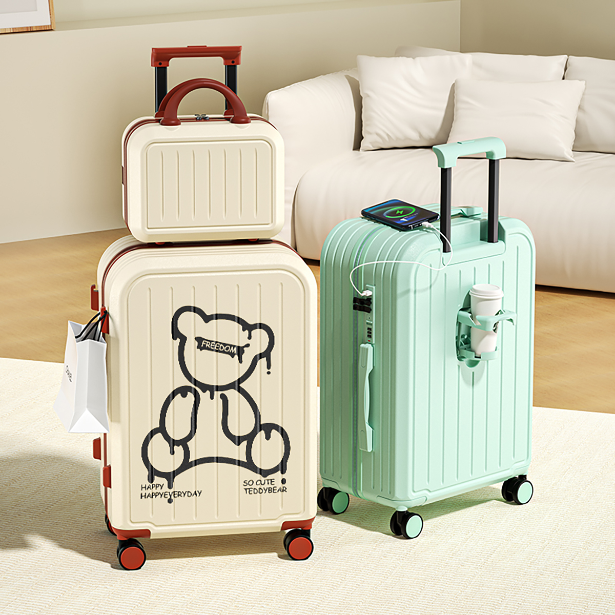 多功能行李箱杯架充电