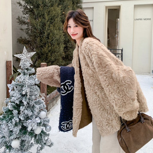 秋冬慵懒风加厚保暖羊羔毛女外套