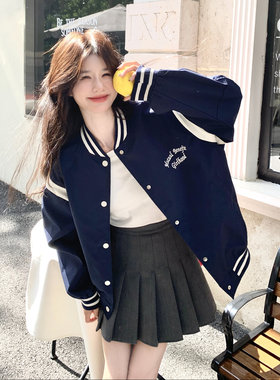 学院风酷飒宽松短款棒球服女