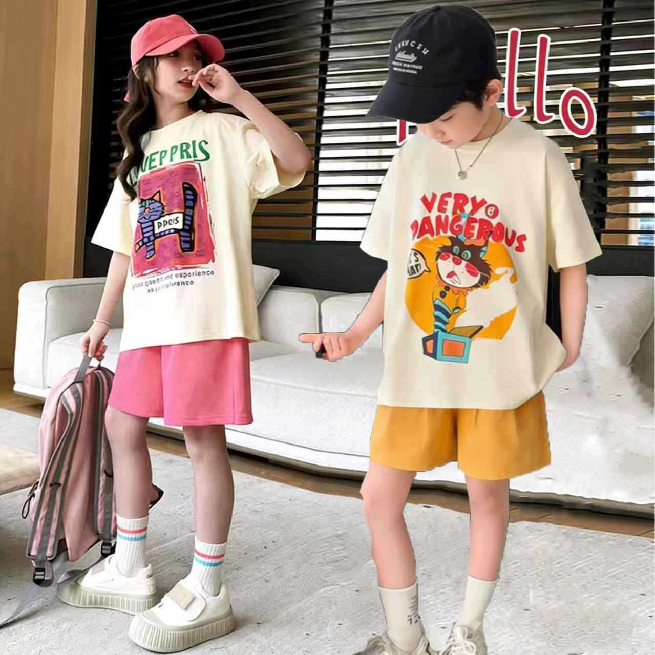 儿童套装2026新款夏季短袖短裤男童女童同款韩版上衣裤子两件套