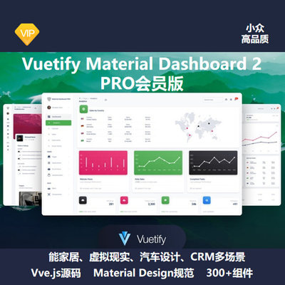 Vue网站模板 Vuetify Material Dashboard 2 PRO 智能家居 汽车