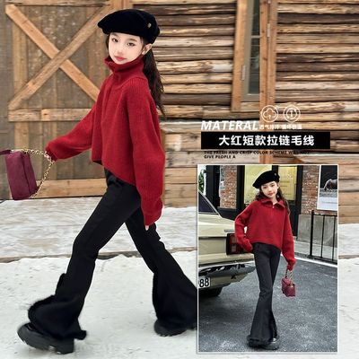 【送运费险】女童大红色毛衣