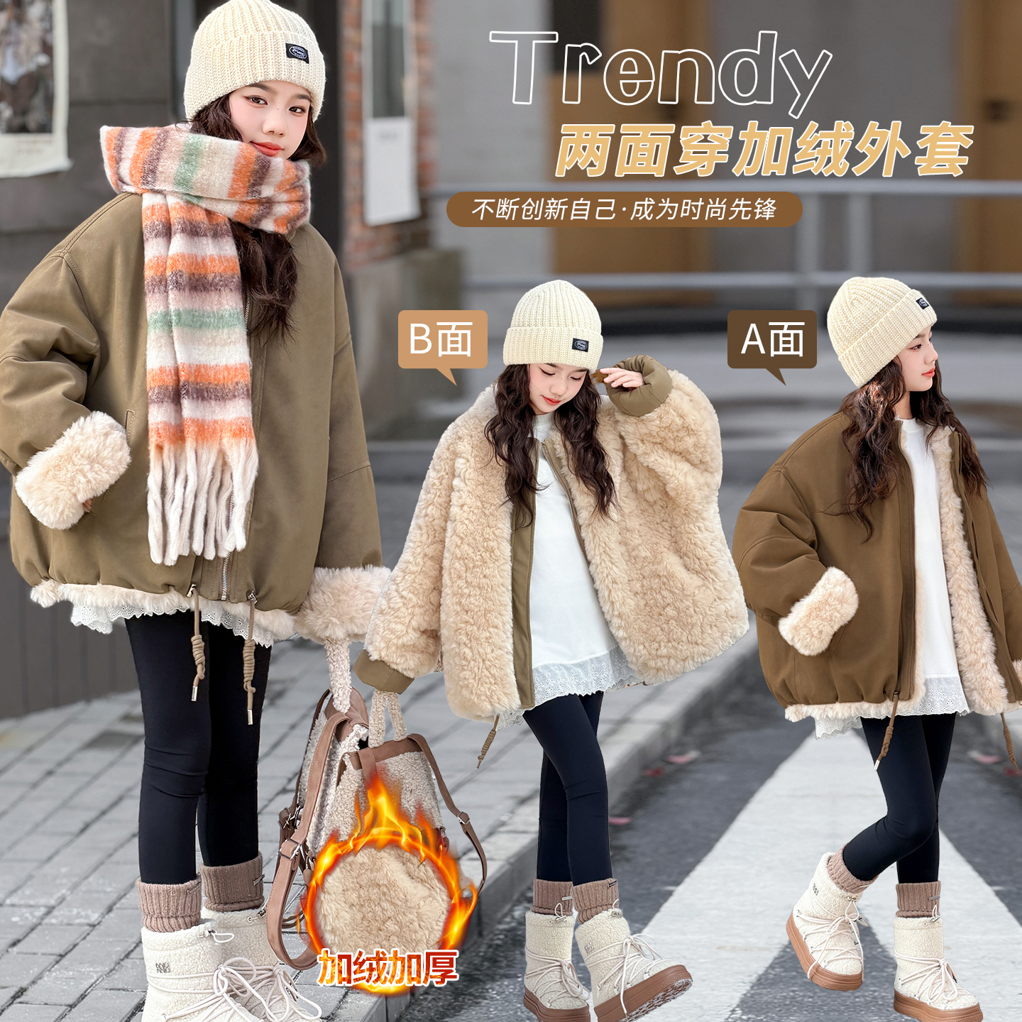 儿童两面穿毛毛衣外套冬装