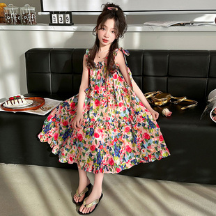 碎花纯棉裙子 儿童洋气吊带公主裙大童夏装 女童夏季 连衣裙2025新款